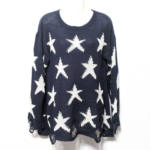 FANTASTIC FAWN Knit Distressed Star Sweater S - Picture 1 of 8